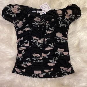 Poof New York Black Roses Floral Off the Shoulder Blouse Women’s Size Small NWT